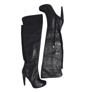 Black Leather Nine West Over The Knee Boots 8.5 M 5" Heel Ultra High
